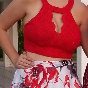 Stunning 2pc. Red & White / Grey / Black Floral Ho